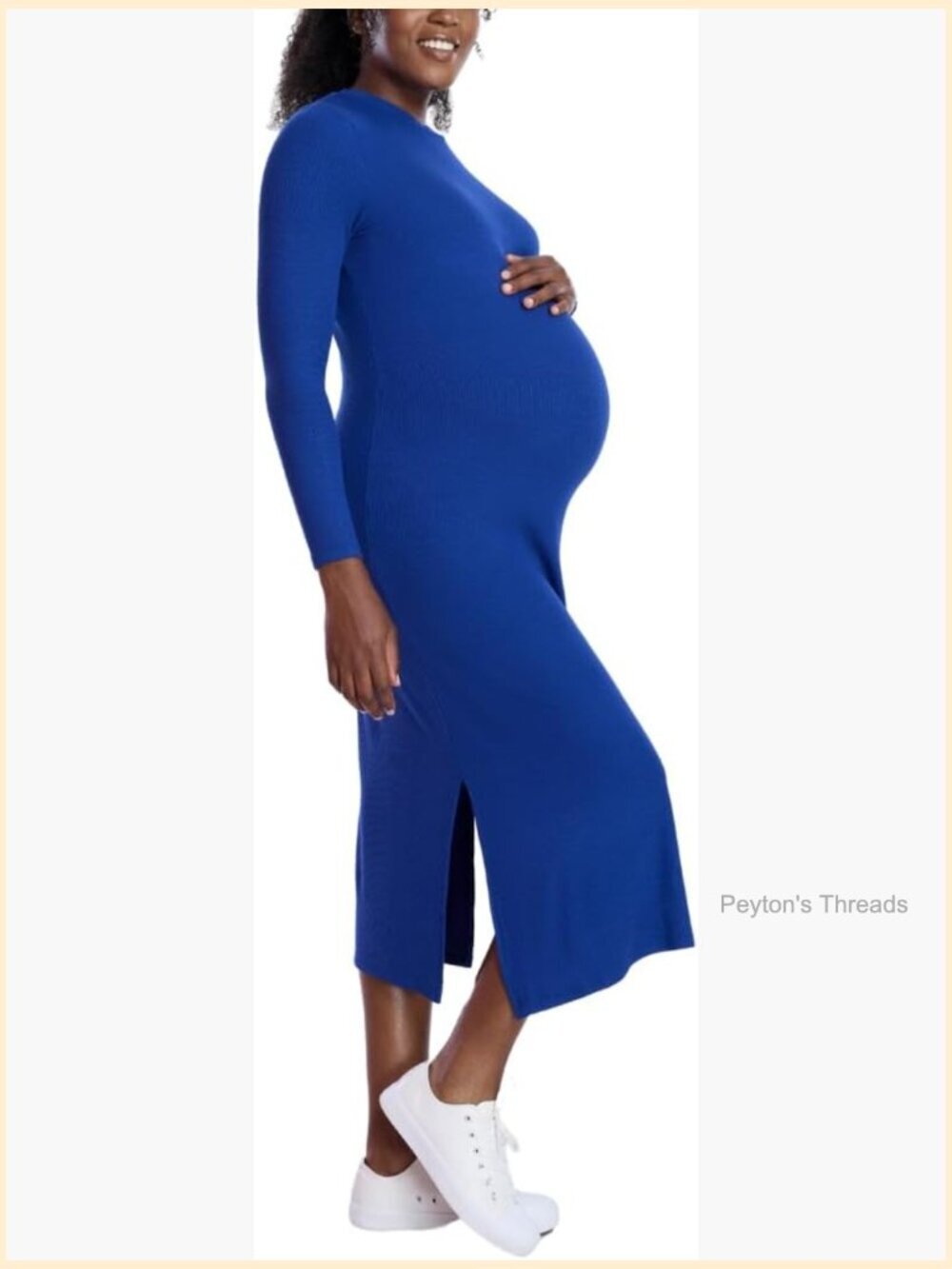 Long Sleeve Rib Knit Column Midi Pregnancy Bodycon Dress